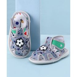 Cute Walk by Babyhug Velcro Closure Sandals With Football Print & Applique - Blue