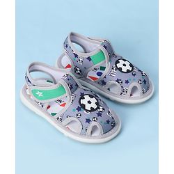 Cute Walk by Babyhug Velcro Closure Sandals With Football Print & Applique - Blue