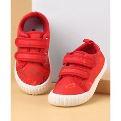 Cute Walk by Babyhug Velcro Closure Casual Shoes with Dino Print - Red