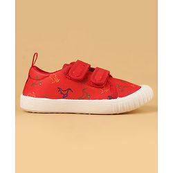 Cute Walk by Babyhug Velcro Closure Casual Shoes with Dino Print - Red