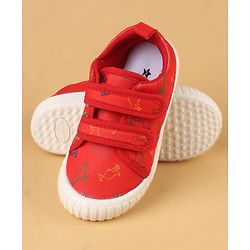 Cute Walk by Babyhug Velcro Closure Casual Shoes with Dino Print - Red