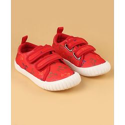 Cute Walk by Babyhug Velcro Closure Casual Shoes with Dino Print - Red