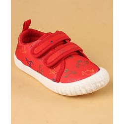 Cute Walk by Babyhug Velcro Closure Casual Shoes with Dino Print - Red