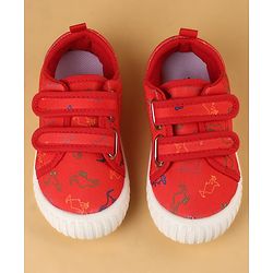 Cute Walk by Babyhug Velcro Closure Casual Shoes with Dino Print - Red