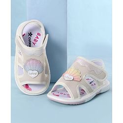 Cute Walk by Babyhug Velcro Closure Sandals With Seashell Applique - Beige