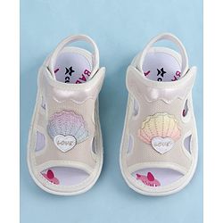 Cute Walk by Babyhug Velcro Closure Sandals With Seashell Applique - Beige