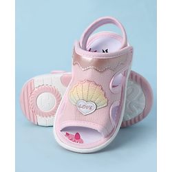 Cute Walk by Babyhug Velcro Closure Sandals With Seashell Applique - Beige