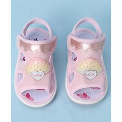 Cute Walk by Babyhug Velcro Closure Sandals With Seashell Applique - Beige