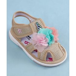Cute Walk by Babyhug Sandals With Velcro Closure & Floral Applique - Golden