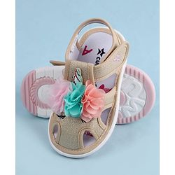 Cute Walk by Babyhug Sandals With Velcro Closure & Floral Applique - Golden