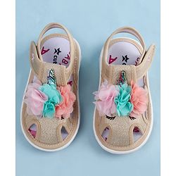 Cute Walk by Babyhug Sandals With Velcro Closure & Floral Applique - Golden