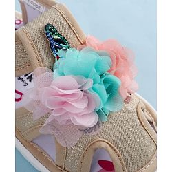 Cute Walk by Babyhug Sandals With Velcro Closure & Floral Applique - Golden