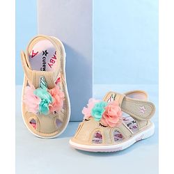 Cute Walk by Babyhug Sandals With Velcro Closure & Floral Applique - Golden