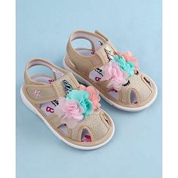 Cute Walk by Babyhug Sandals With Velcro Closure & Floral Applique - Golden