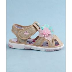 Cute Walk by Babyhug Sandals With Velcro Closure & Floral Applique - Golden