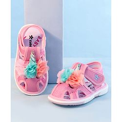 Cute Walk by Babyhug Sandals With Velcro Closure & Floral Applique - Golden