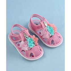 Cute Walk by Babyhug Sandals With Velcro Closure & Floral Applique - Golden
