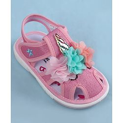 Cute Walk by Babyhug Sandals With Velcro Closure & Floral Applique - Golden