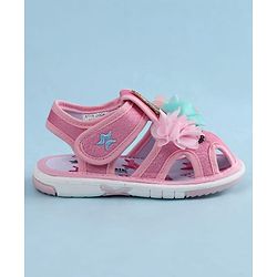 Cute Walk by Babyhug Sandals With Velcro Closure & Floral Applique - Golden