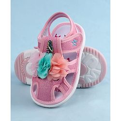 Cute Walk by Babyhug Sandals With Velcro Closure & Floral Applique - Golden