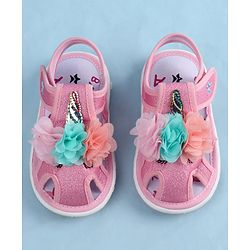 Cute Walk by Babyhug Sandals With Velcro Closure & Floral Applique - Golden