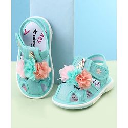 Cute Walk by Babyhug Sandals With Velcro Closure & Floral Applique - Golden