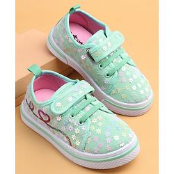 Cute Walk by Babyhug Casual shoes With Velcro Closure & Floral Applique - Light Green