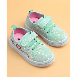 Cute Walk by Babyhug Casual shoes With Velcro Closure & Floral Applique - Light Green