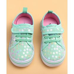 Cute Walk by Babyhug Casual shoes With Velcro Closure & Floral Applique - Light Green