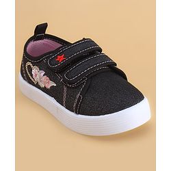 Cute Walk by Babyhug Velcro Closure Casual Shoes with Floral Embroidery - Black