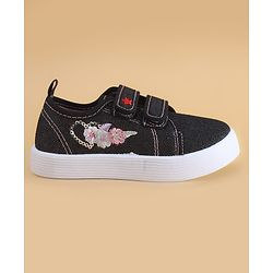 Cute Walk by Babyhug Velcro Closure Casual Shoes with Floral Embroidery - Black