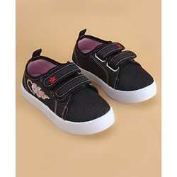 Cute Walk by Babyhug Velcro Closure Casual Shoes with Floral Embroidery - Black