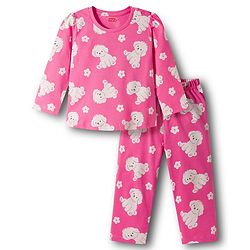 Babyhug Cotton Knit Full Sleeves T-Shirt & Pajama Co-ords Night Suit with Puppy Print - Pink