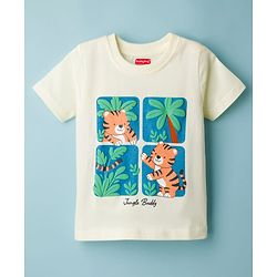 Babyhug Cotton Knit Half Sleeves T-Shirt With Tiger Print - Multicolor