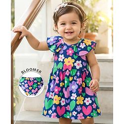 Babyhug 100% Cotton Knit Sleeveless Floral Printed Frock With Bloomer - Multicolour