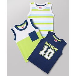 Babyhug Cotton Knit Sleeveless Printed Tank T-Shirts Pack of 3 - Multicolor