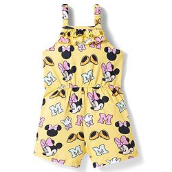 Babyhug Disney Single Jersey Knit Sleeveless Dress with Minnie Mouse Print - Yellow