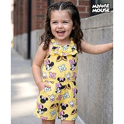 Babyhug Disney Single Jersey Knit Sleeveless Dress with Minnie Mouse Print - Yellow