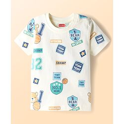 Babyhug Cotton Knit Half Sleeves T-Shirt With Teddy Bear Print - Multicolor