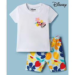 Babyhug Disney Single Jersey Knit Half Sleeves T-Shirt & Shorts Set with Minnie Mouse Graphic - White