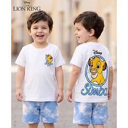 Babyhug Disney Single Jersey Knit Half Sleeves T-Shirt & Shorts Set With Lion King Graphics - White