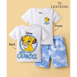 Babyhug Disney Single Jersey Knit Half Sleeves T-Shirt & Shorts Set With Lion King Graphics - White
