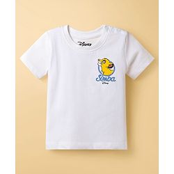 Babyhug Disney Single Jersey Knit Half Sleeves T-Shirt & Shorts Set With Lion King Graphics - White