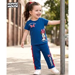 Babyhug Disney 100% Cotton Knit Half Sleeves T-Shirt & Pant Set With Minnie Mouse Graphics - Navy Blue