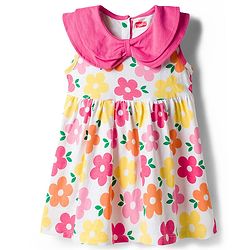 Babyhug Single Jersey Knit Sleeveless Floral Printed Frock with Bloomer & Headband - Multicolor