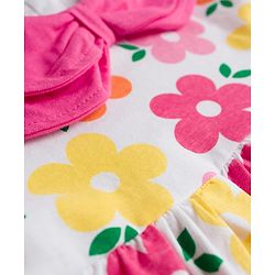 Babyhug Single Jersey Knit Sleeveless Floral Printed Frock with Bloomer & Headband - Multicolor