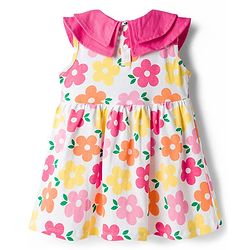 Babyhug Single Jersey Knit Sleeveless Floral Printed Frock with Bloomer & Headband - Multicolor