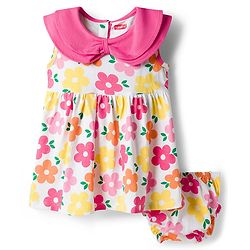 Babyhug Single Jersey Knit Sleeveless Floral Printed Frock with Bloomer & Headband - Multicolor