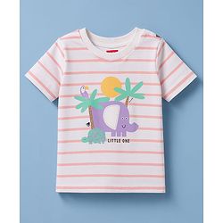 Babyhug Cotton Knit Half Sleeves Striped T-Shirt with Jungle Theme Print - Multicolor