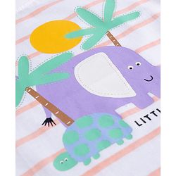 Babyhug Cotton Knit Half Sleeves Striped T-Shirt with Jungle Theme Print - Multicolor